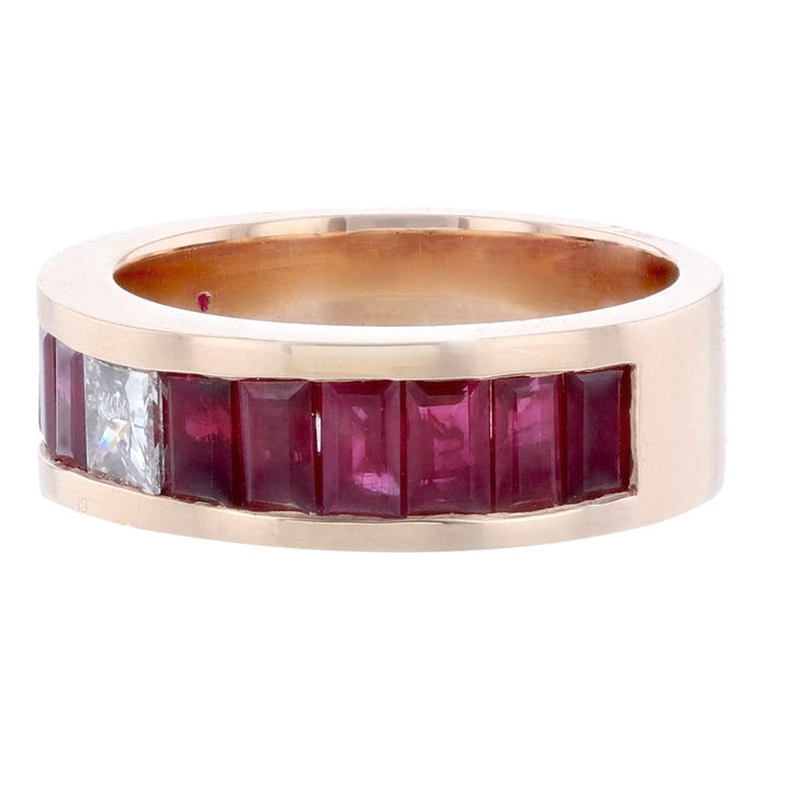 Princess Cut Diamond Baguette Ruby Band