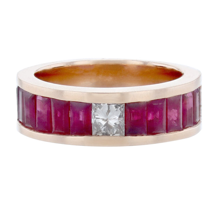 Princess Cut Diamond Baguette Ruby Band