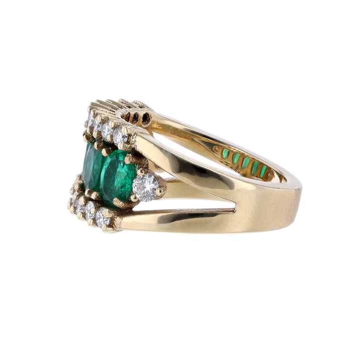 14K Yellow Gold Emerald Row Diamond Ring