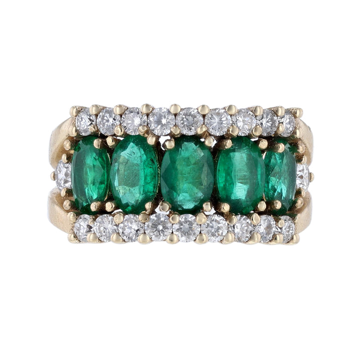 14K Yellow Gold Emerald Row Diamond Ring