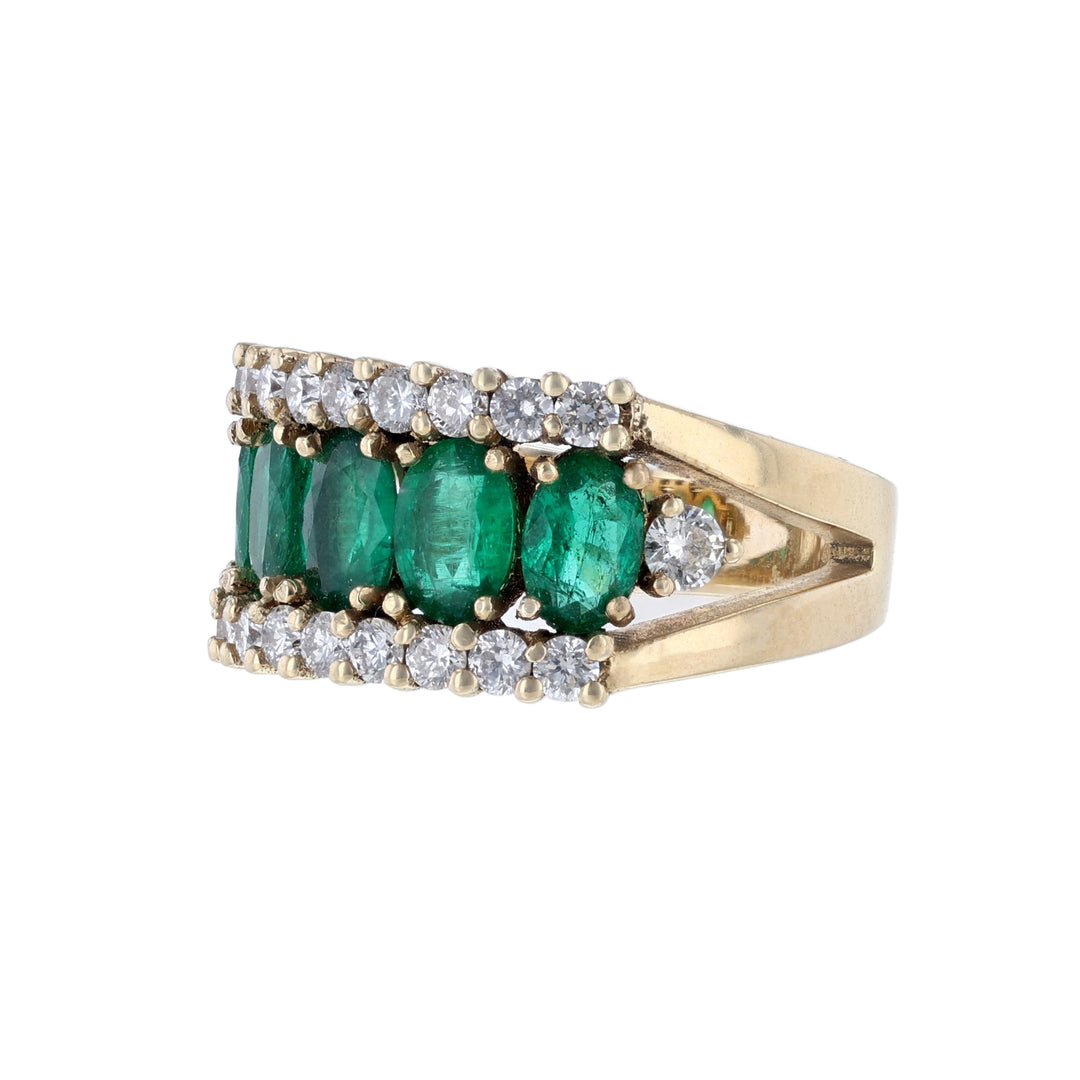 14K Yellow Gold Emerald Row Diamond Ring