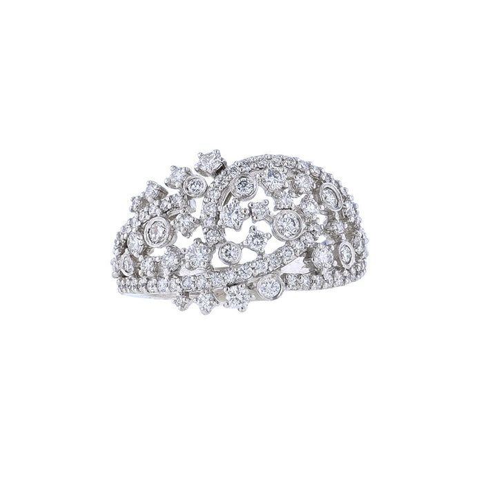 18k White Gold Scatter Diamond Swirl Ring