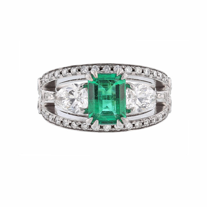 Octagonal Beryl Emerald Diamond Ring, Certified