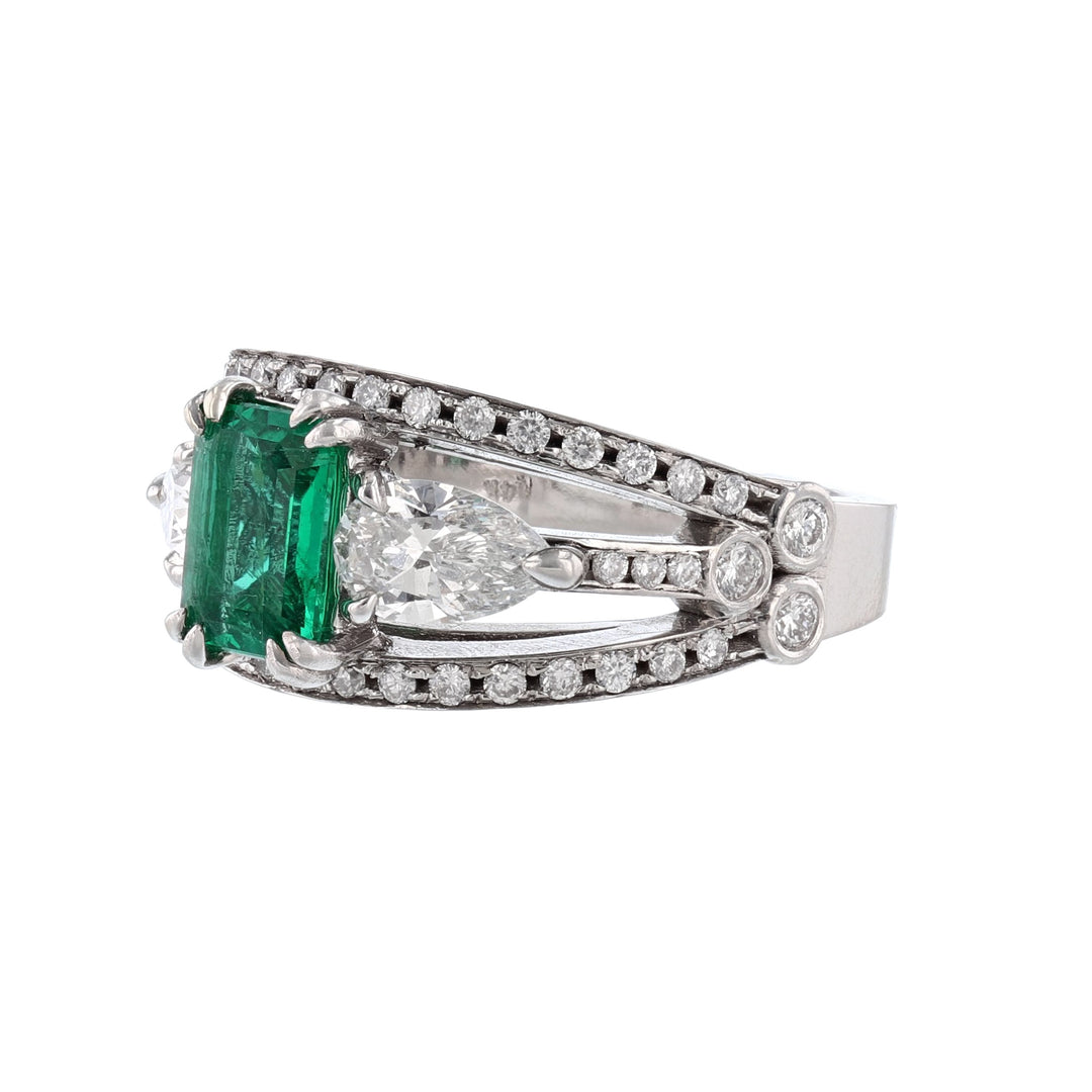 Octagonal Beryl Emerald Diamond Ring, Certified