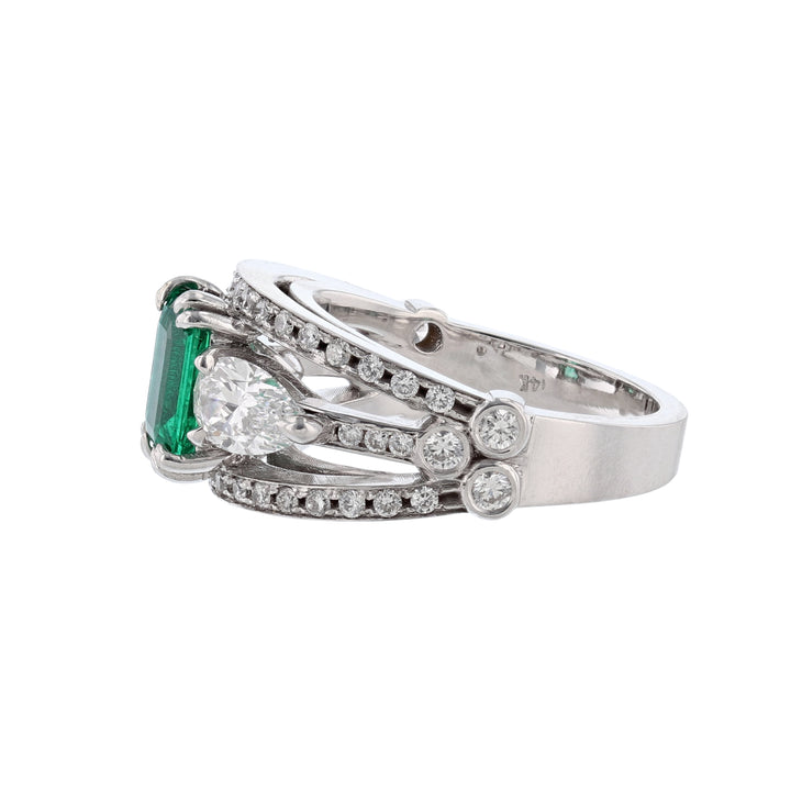 Octagonal Beryl Emerald Diamond Ring, Certified