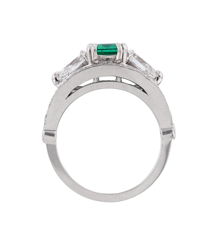 Octagonal Beryl Emerald Diamond Ring, Certified