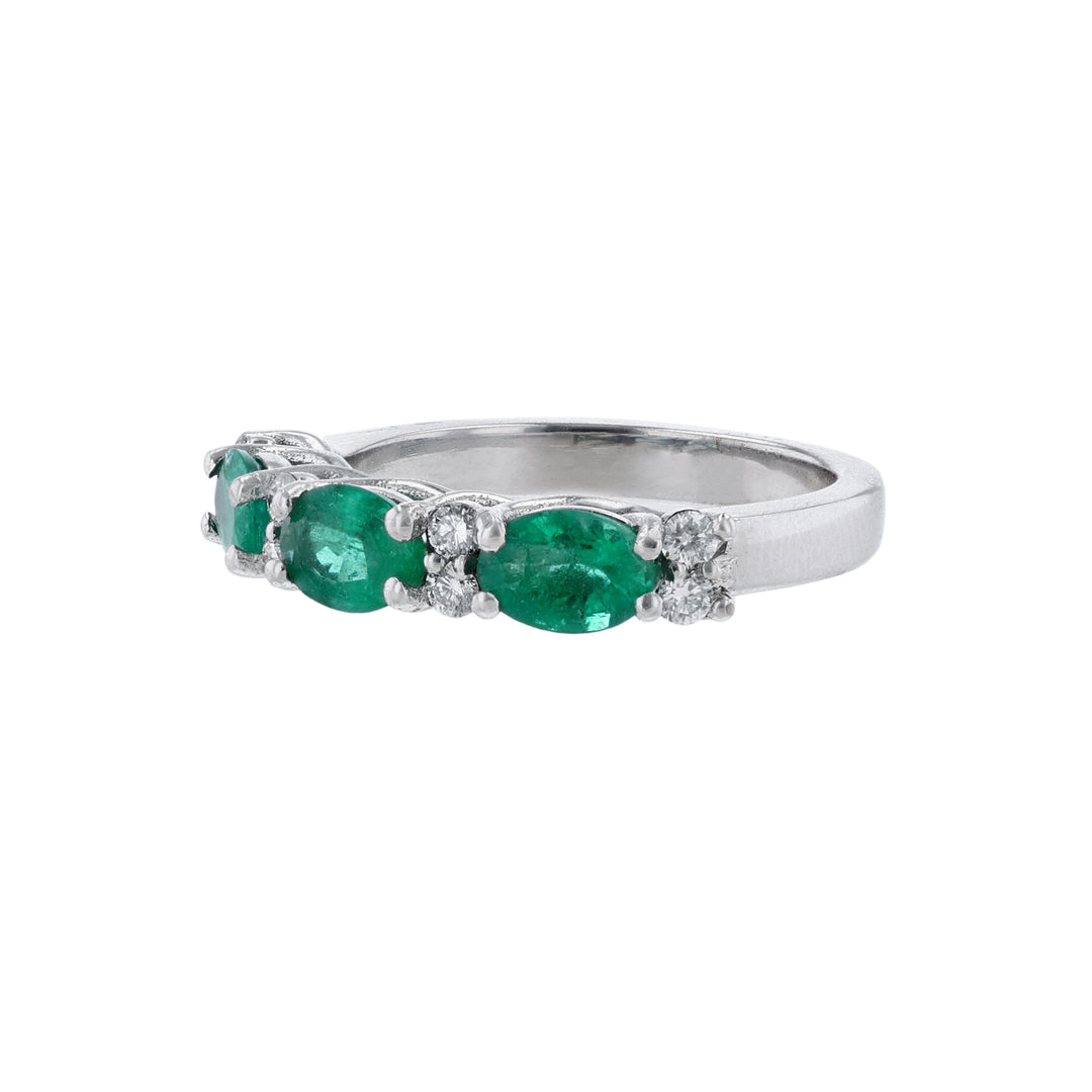 18K White Gold Triple Emerald Diamond Ring