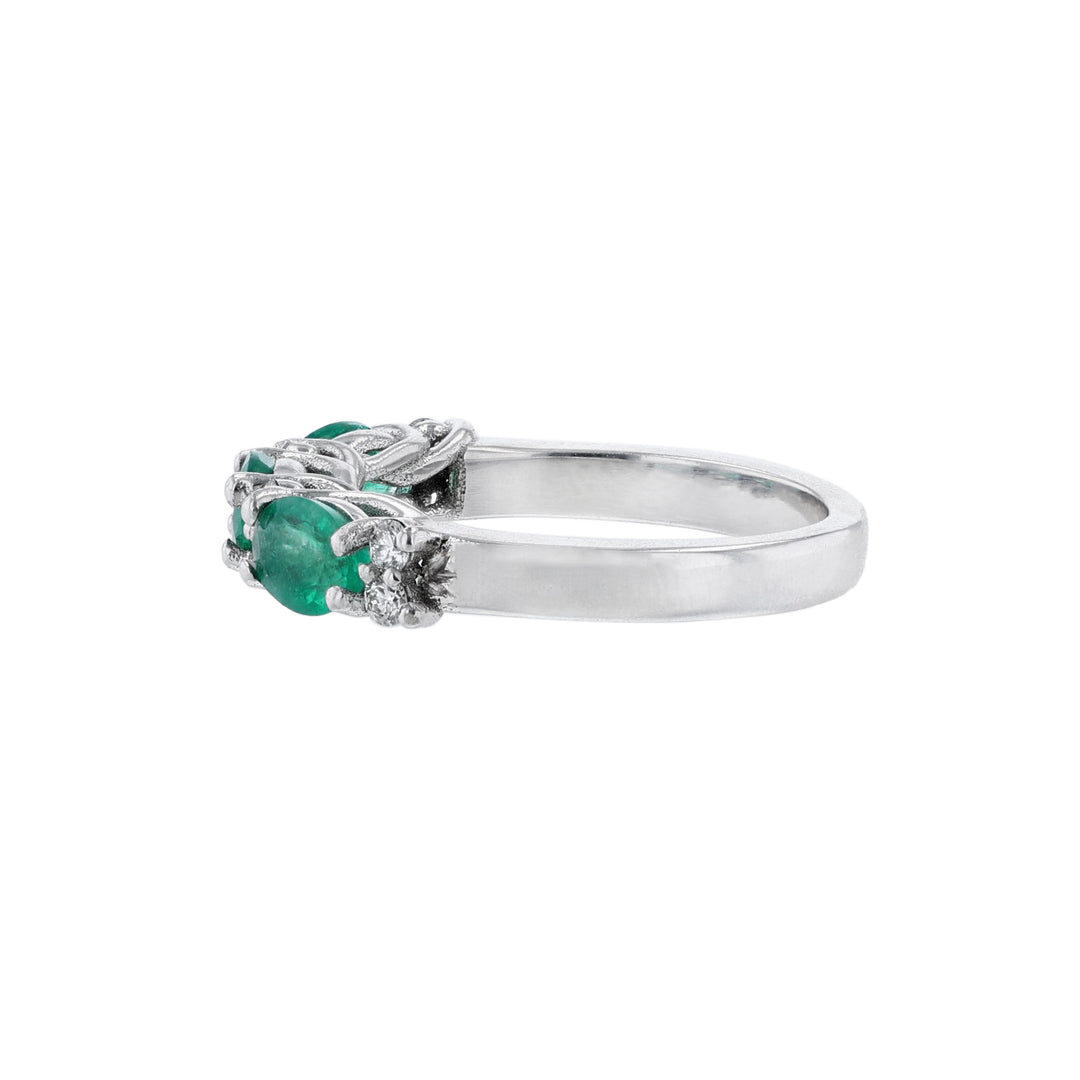 18K White Gold Triple Emerald Diamond Ring
