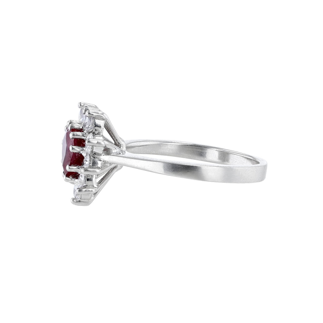Burma Ruby Diamond Halo Heart Ring