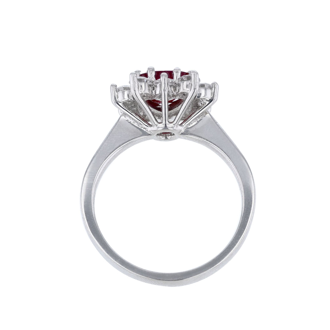 Burma Ruby Diamond Halo Heart Ring