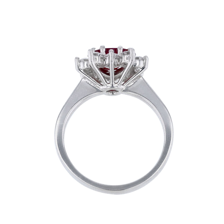 Burma Ruby Diamond Halo Heart Ring