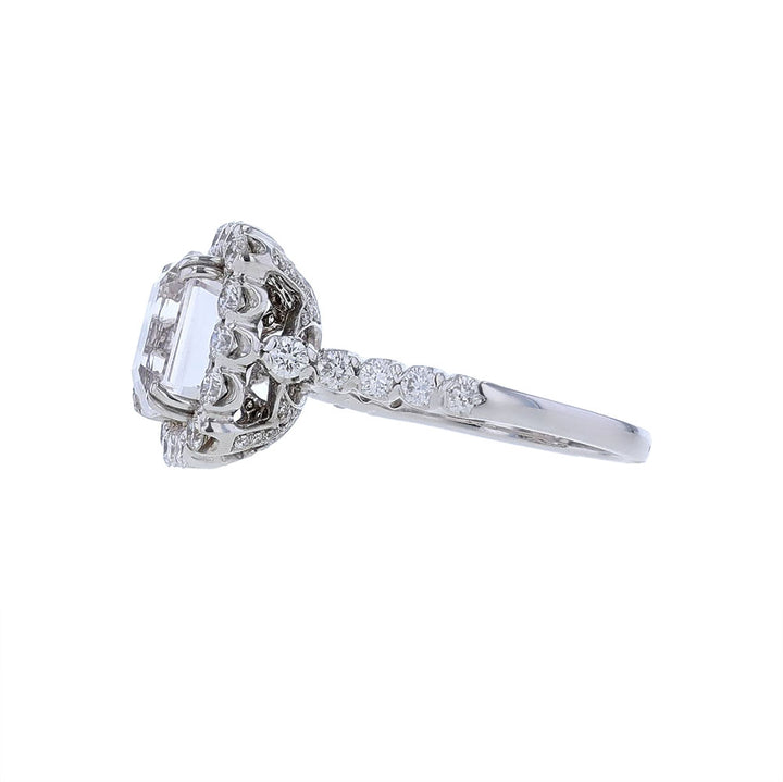 18k White Gold Emerald Cut Morganite Diamond Ring