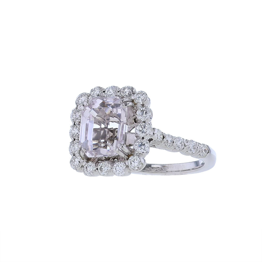 18k White Gold Emerald Cut Morganite Diamond Ring
