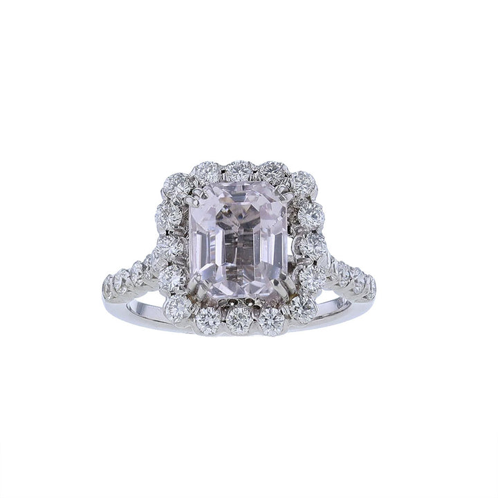 18k White Gold Emerald Cut Morganite Diamond Ring