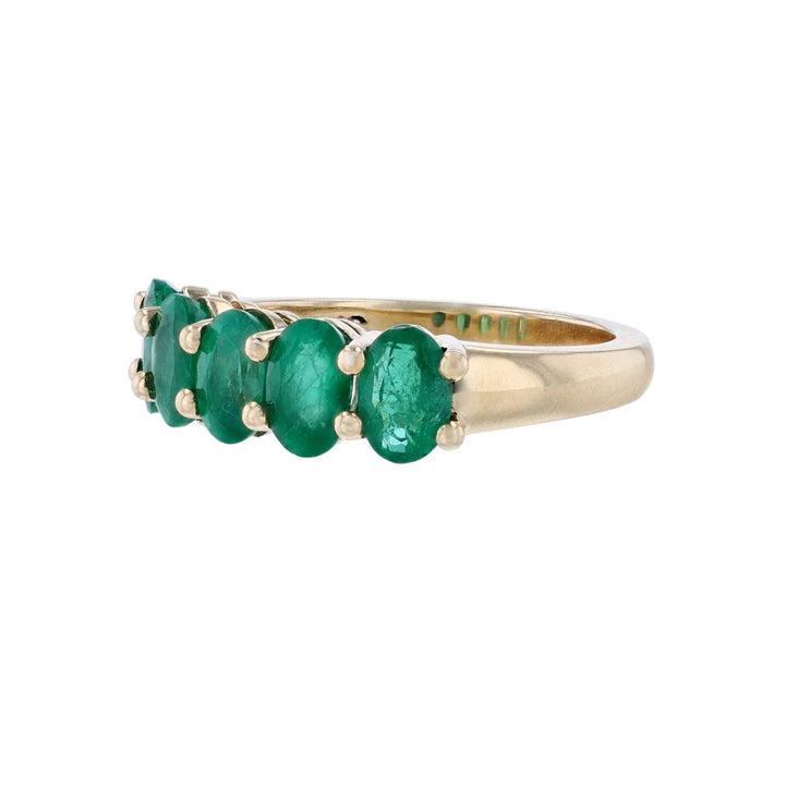 14K Yellow Gold Five Emerald Ring