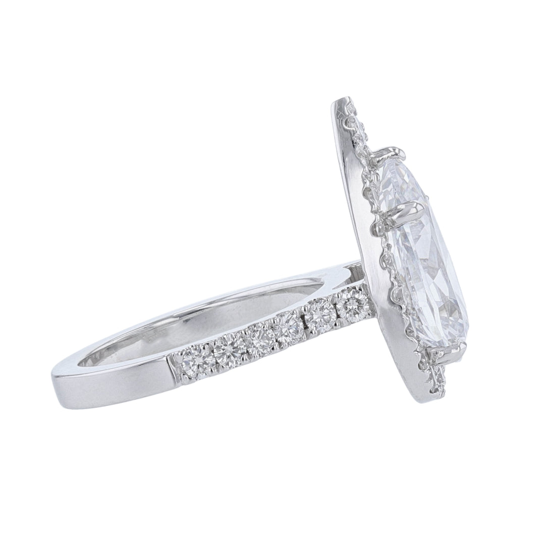 14K White Gold Pear Halo Diamond Ring