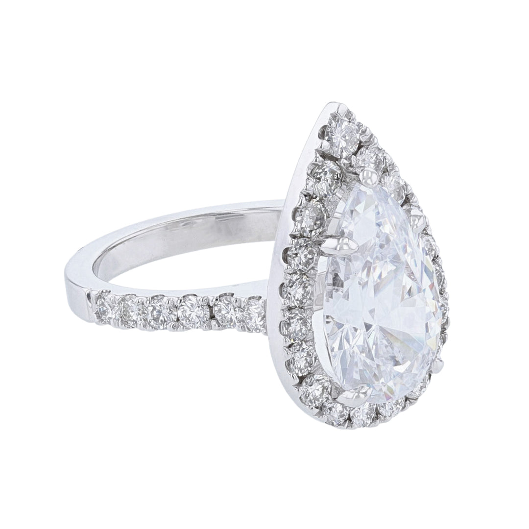 14K White Gold Pear Halo Diamond Ring