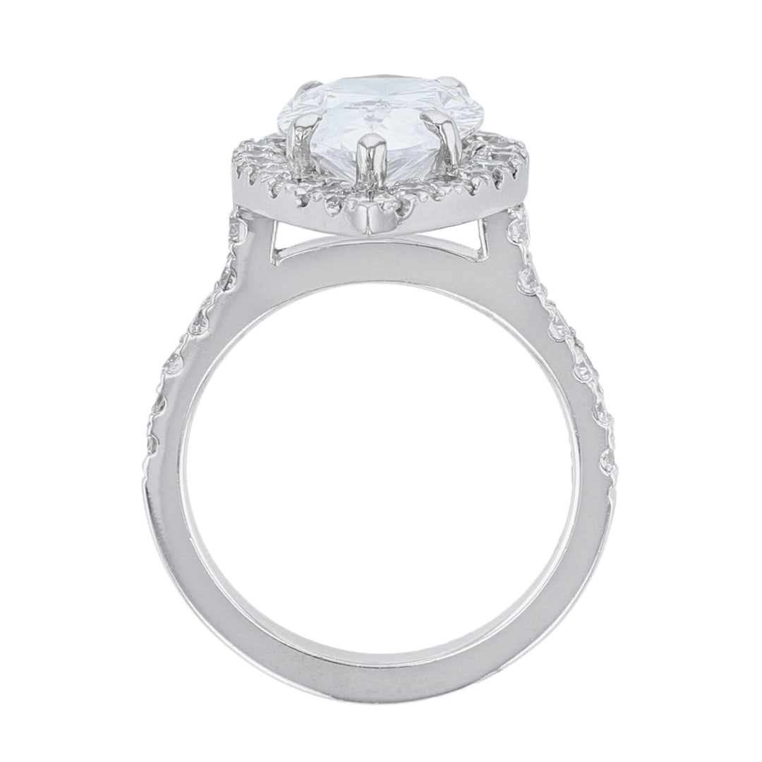 14K White Gold Pear Halo Diamond Ring