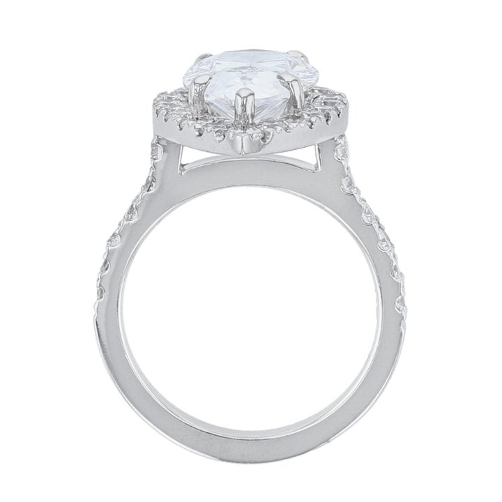 14K White Gold Pear Halo Diamond Ring