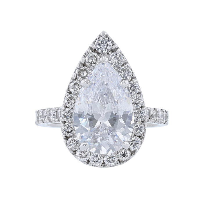 14K White Gold Pear Halo Diamond Ring