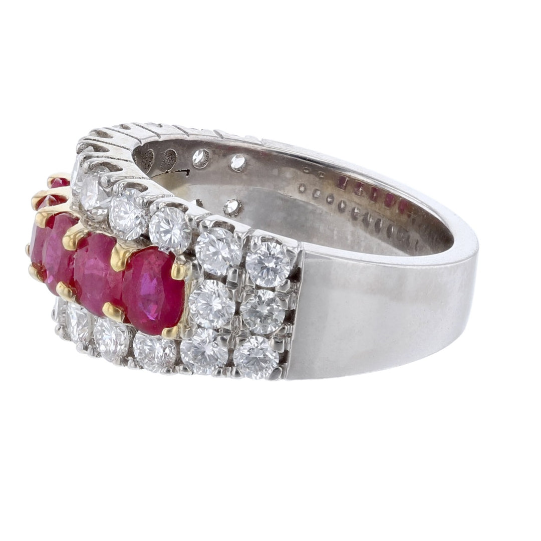 14K Gold Oval Ruby Row Diamond Ring