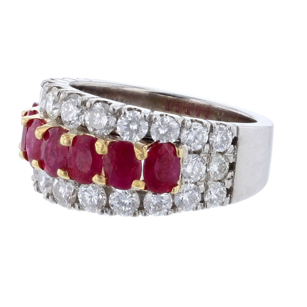 14K Gold Oval Ruby Row Diamond Ring
