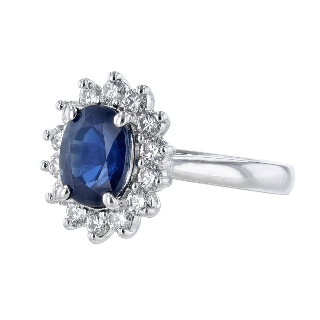 Blue Sapphire Diamond Halo Ring