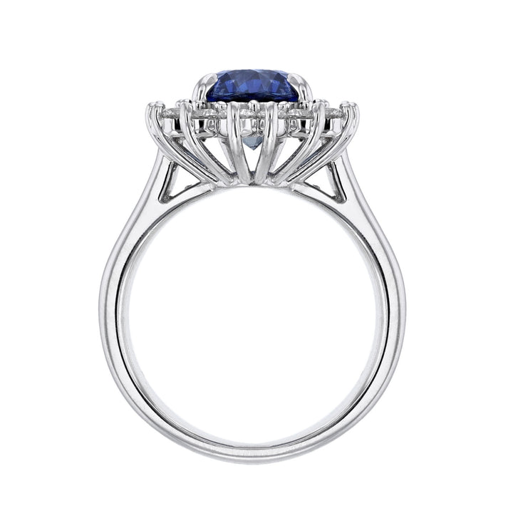 Blue Sapphire Diamond Halo Ring