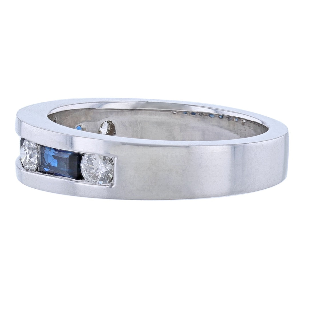 14K White Gold Sapphire Diamond Men's Band