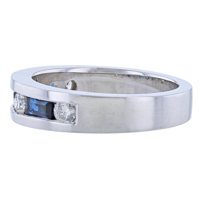 14K White Gold Sapphire Diamond Men's Band