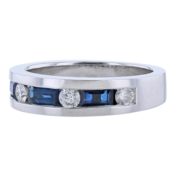 14K White Gold Sapphire Diamond Men's Band