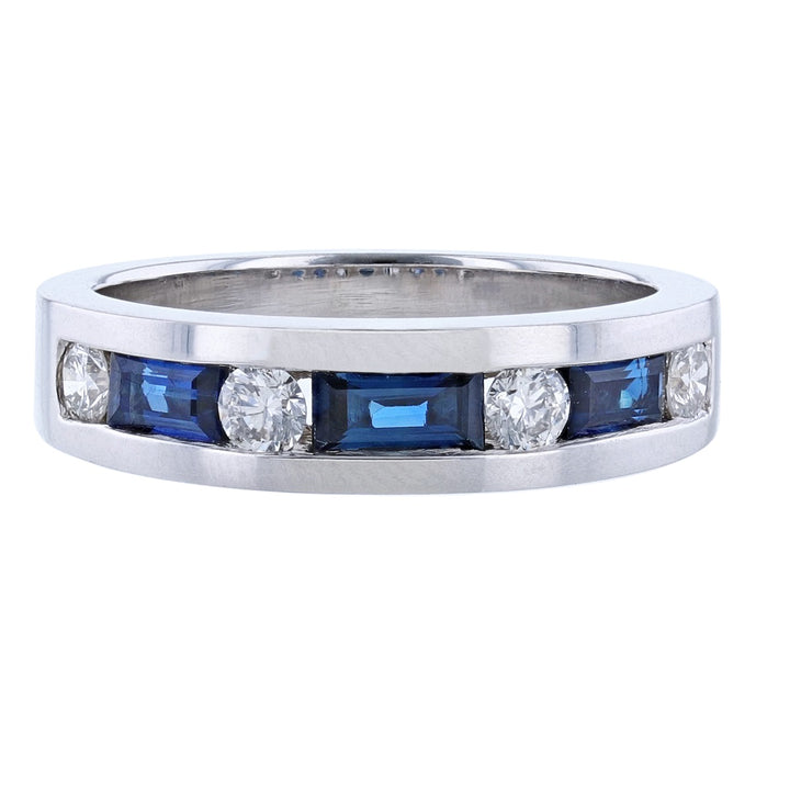 14K White Gold Sapphire Diamond Men's Band