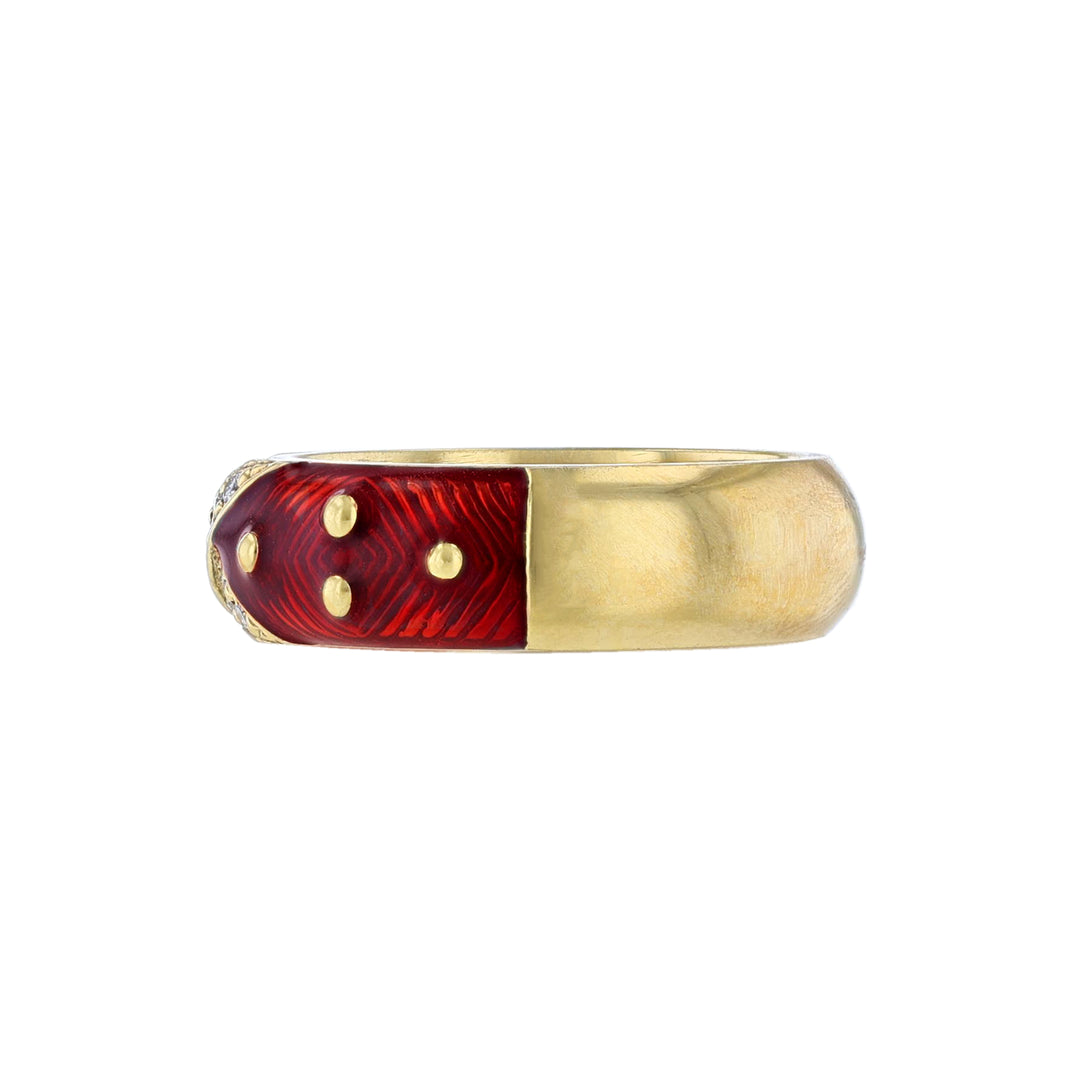 18K Yellow Gold Diamond X Red Enamel Ring