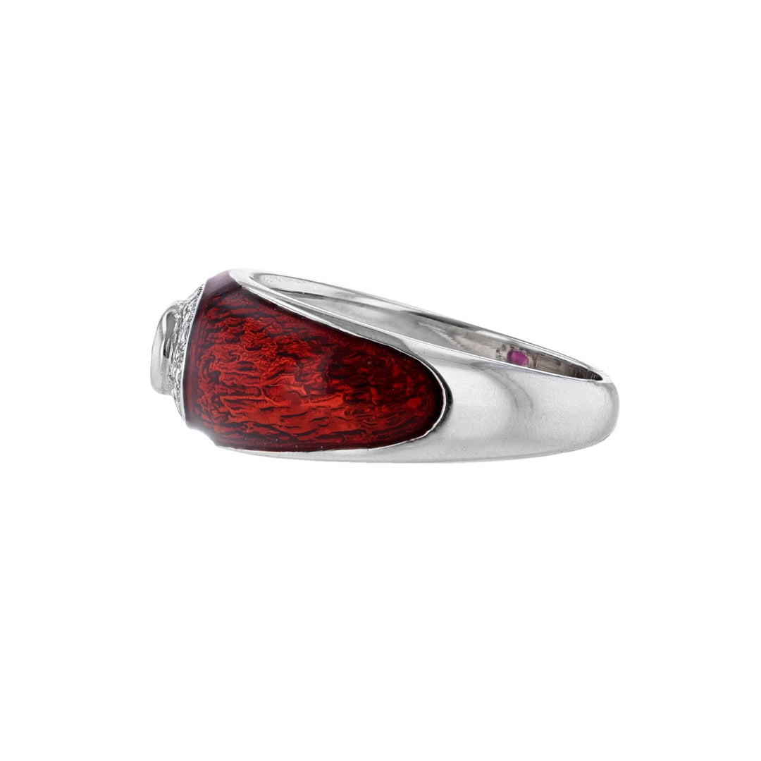 Oval Ruby Diamond Halo Red Enamel Ring