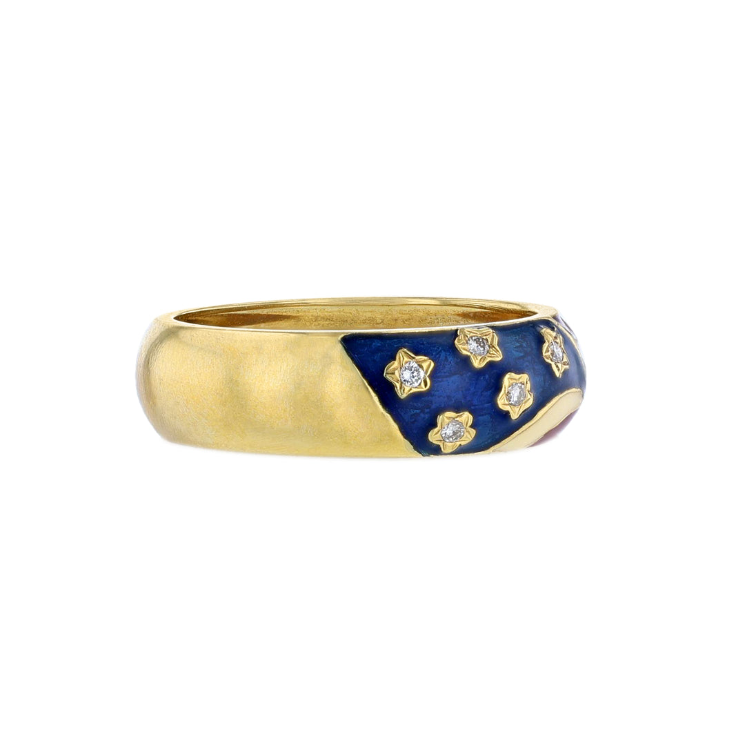 United States Flag Enamel Diamond Ring