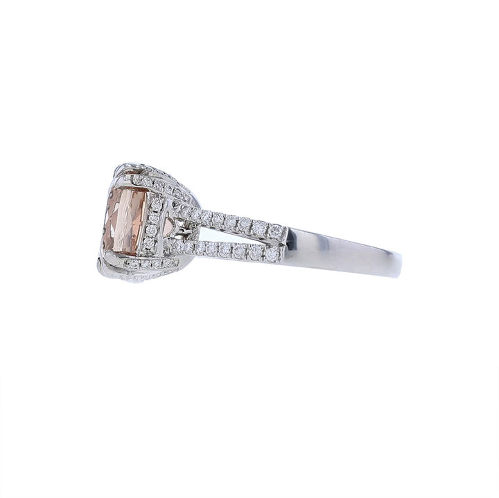 18k White Gold Morganite Diamond Split Shank Ring