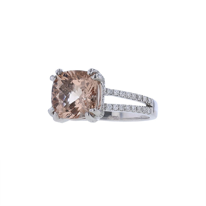 18k White Gold Morganite Diamond Split Shank Ring