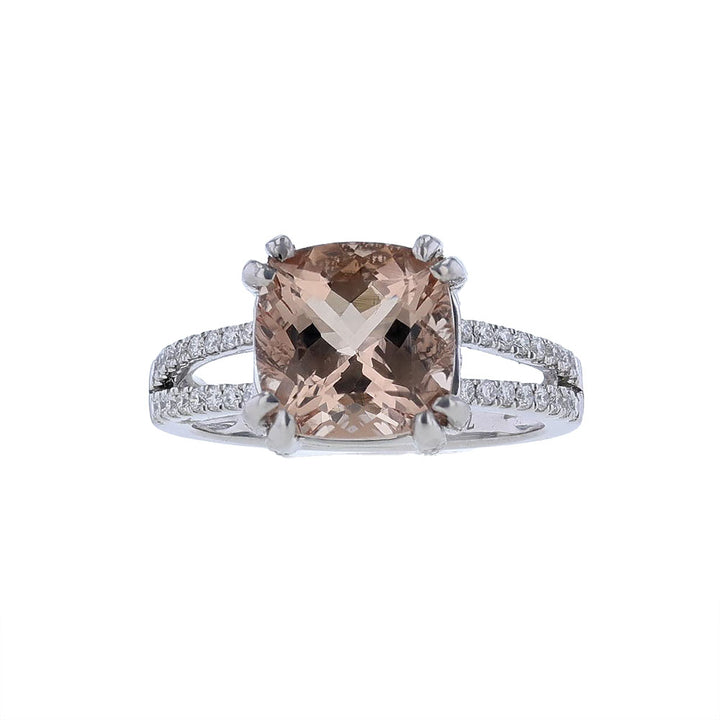 18k White Gold Morganite Diamond Split Shank Ring