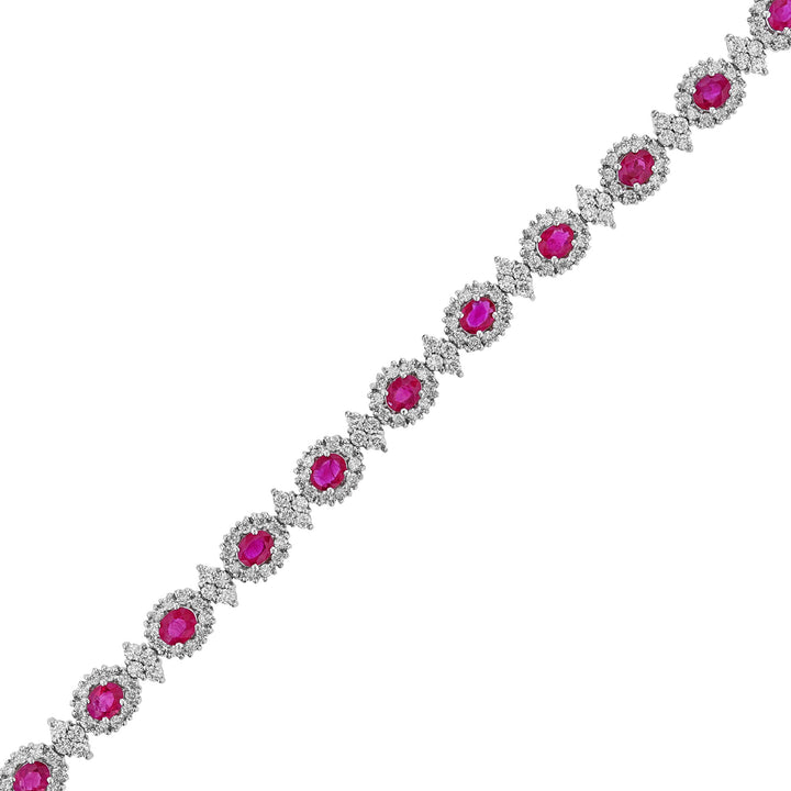 14K White Gold Diamond Ruby Tennis Bracelet