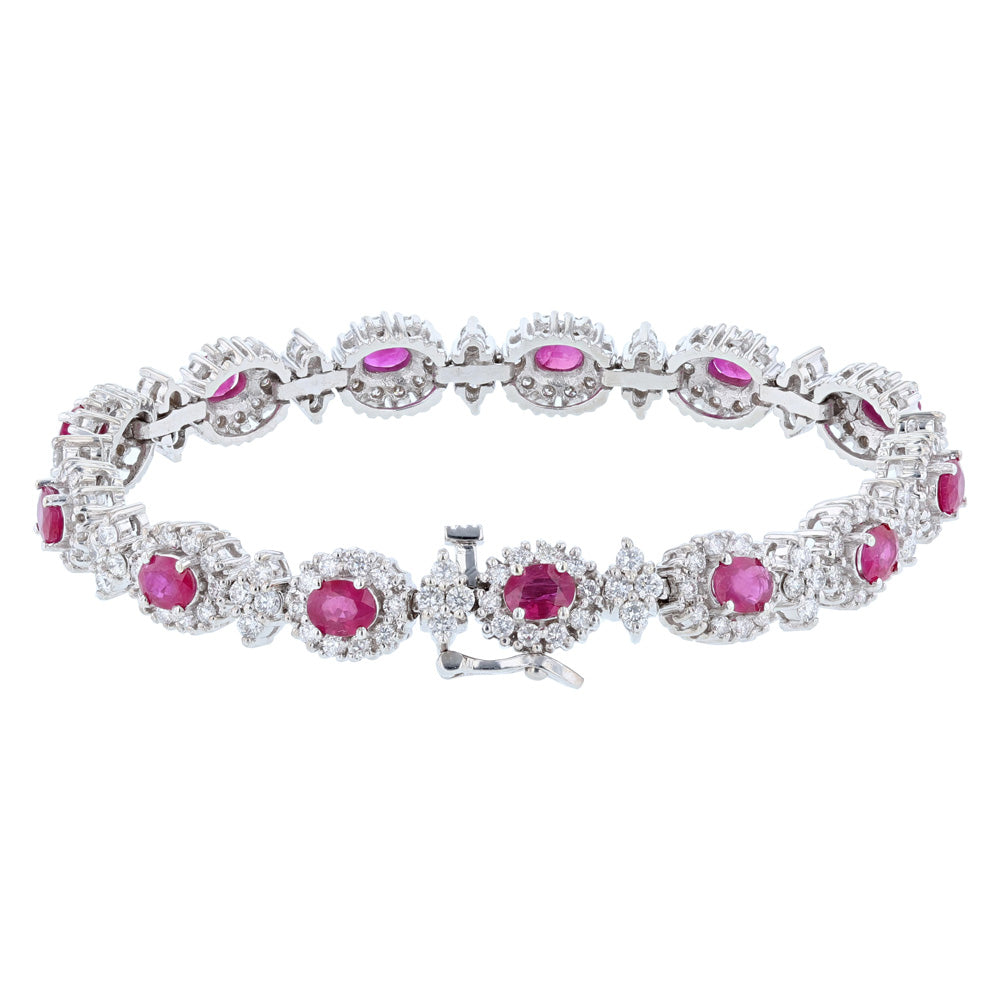 14K White Gold Diamond Ruby Tennis Bracelet