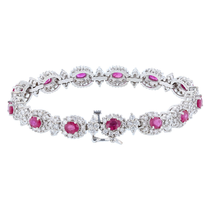 14K White Gold Diamond Ruby Tennis Bracelet