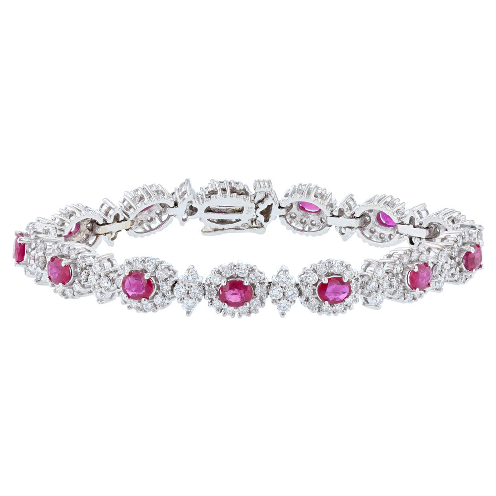 14K White Gold Diamond Ruby Tennis Bracelet
