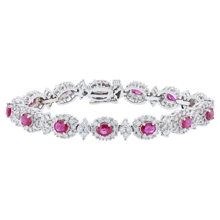 14K White Gold Diamond Ruby Tennis Bracelet
