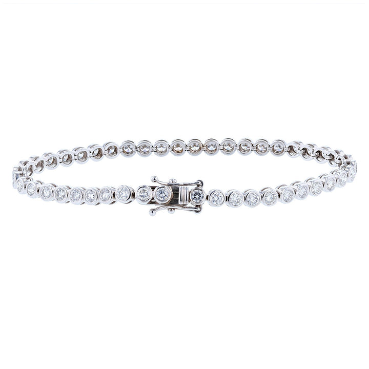 18K White Gold Diamond Bezel Tennis Bracelet, 3.66ct
