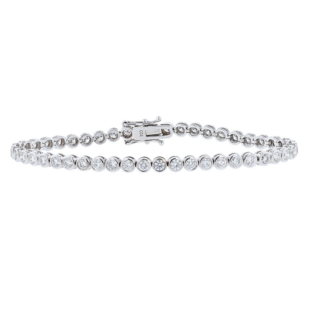 18K White Gold Diamond Bezel Tennis Bracelet, 3.66ct
