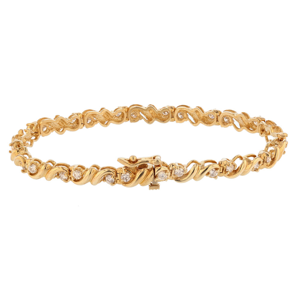 14K Yellow Gold Diamond Swirl Tennis Bracelet