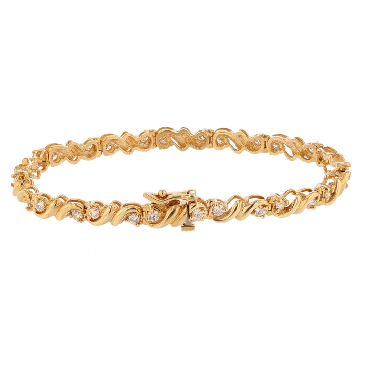 14K Yellow Gold Diamond Swirl Tennis Bracelet