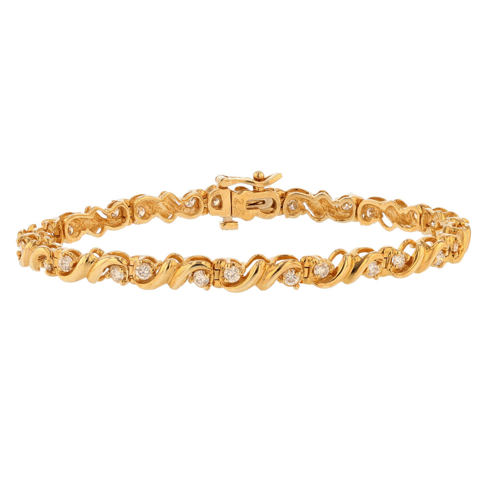 14K Yellow Gold Diamond Swirl Tennis Bracelet