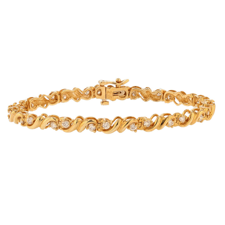 14K Yellow Gold Diamond Swirl Tennis Bracelet