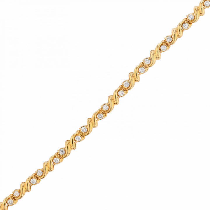 14K Yellow Gold Diamond Swirl Tennis Bracelet